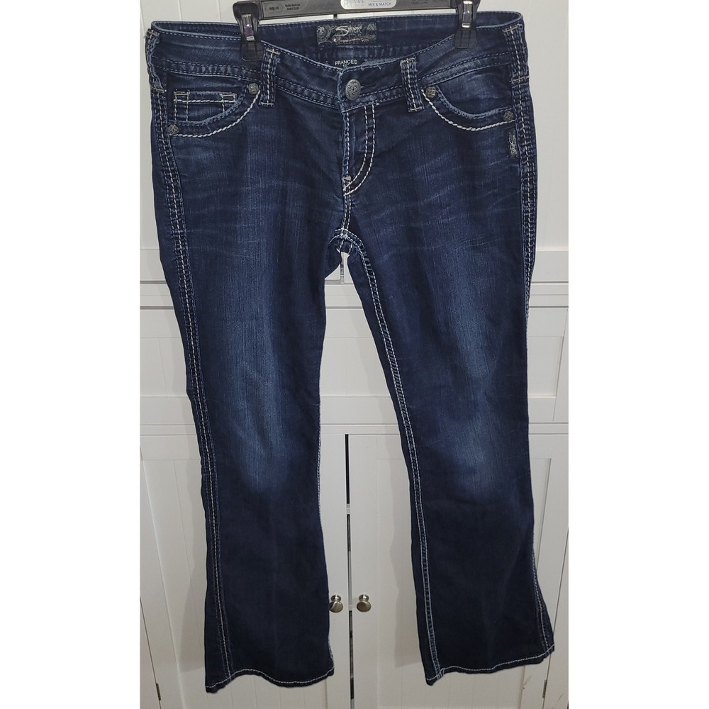 Silver Jeans Co Tuesday Low Boot Cut W28 L33 Dark Wash Contrast Stitch Denim